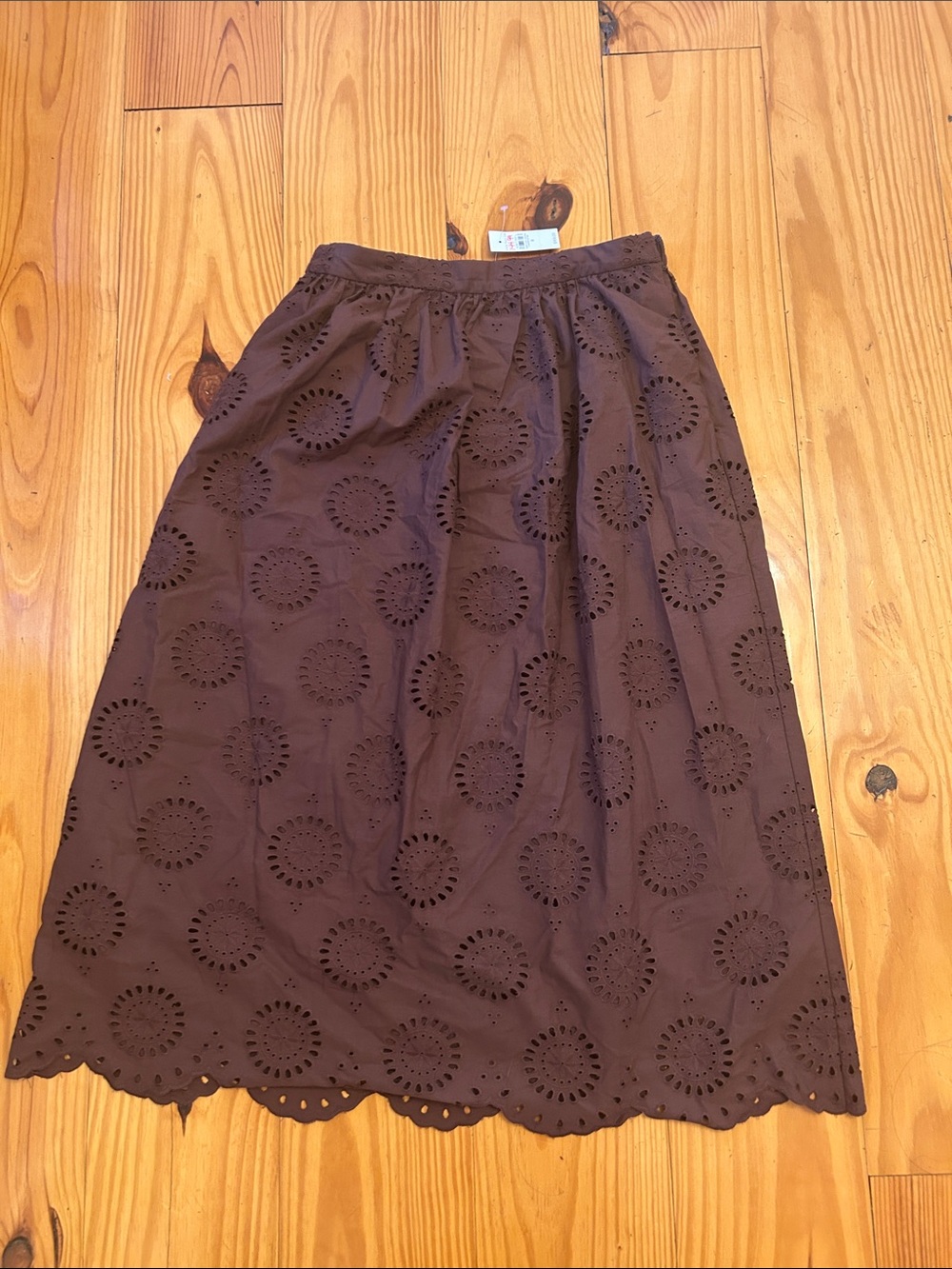 Ann Taylor Brown Eyelet Midi Skirt